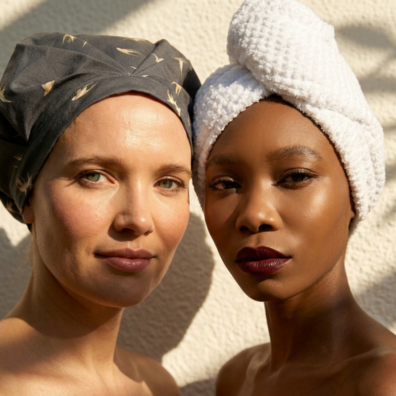 Musae Mane Shower cap and Hair towel_model imagery